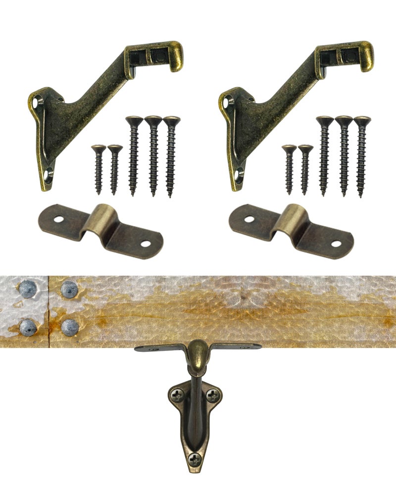 HOWTOOL Handrail Brackets Wall Mounted Antique Brass Zinc Stair Railing Support with Matching Screws, Decorative Stair Hardware, 3 Pack HOWTOOL - Image 1